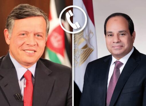 تلقى الرئيس عبد الفتاح السيسي اتصالًا هاتفيًا، اليوم، من العاهل الأردني الملك عبد الله الثاني بن الحسين